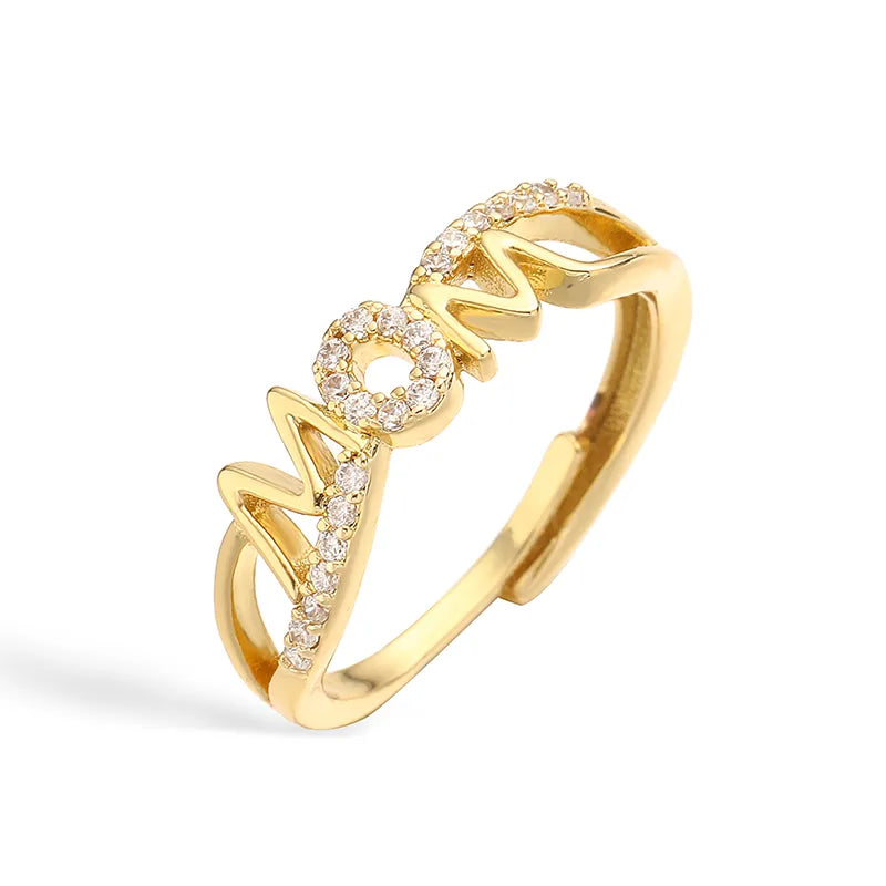 Mom ring med zirkoner i 18 karat forgyldt kobber