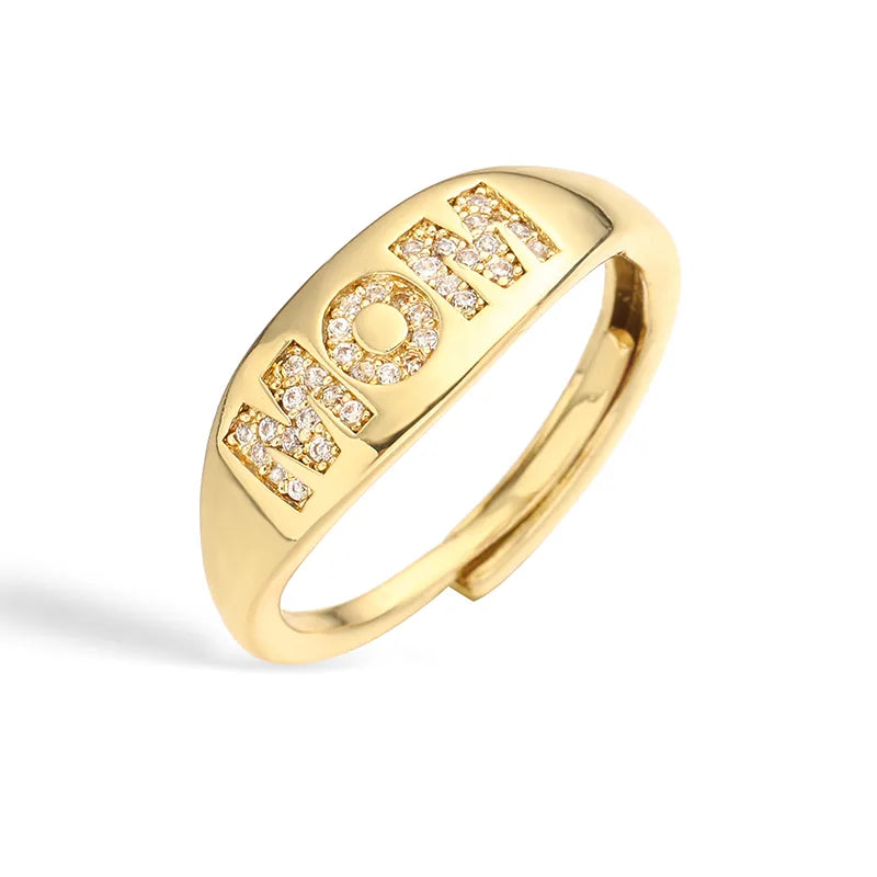 Mom ring med zirkoner i 18 karat forgyldt kobber