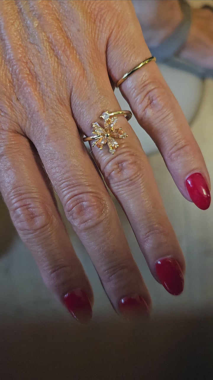 Roterende fidget antistress blomst spinning ring - 18 karat forgyldt kobber