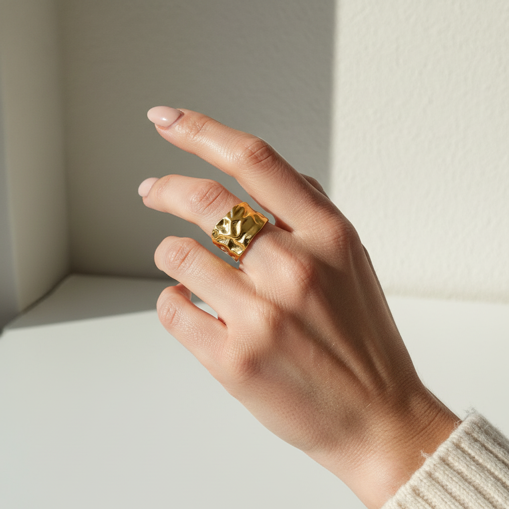 Organisk ring - 18 karat forgyldt ædelstål