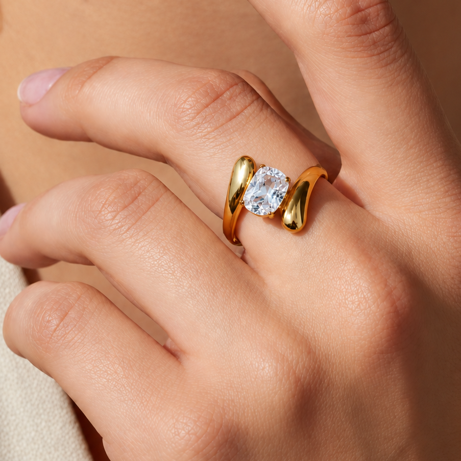 Statement zirkon Ring - 18 karat Forgyldt Ædelstål