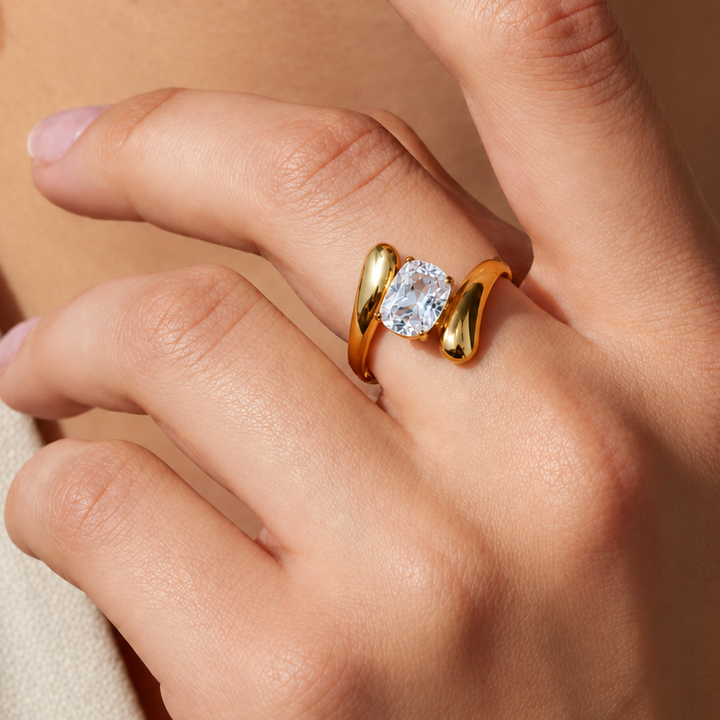 Statement zirkon Ring - 18 karat Forgyldt Ædelstål