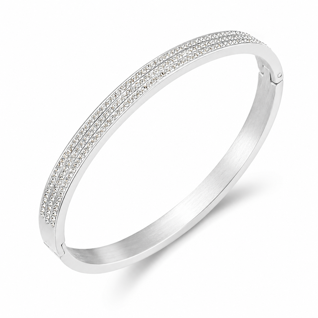 Oval bangle armring med zirkoner - titanium