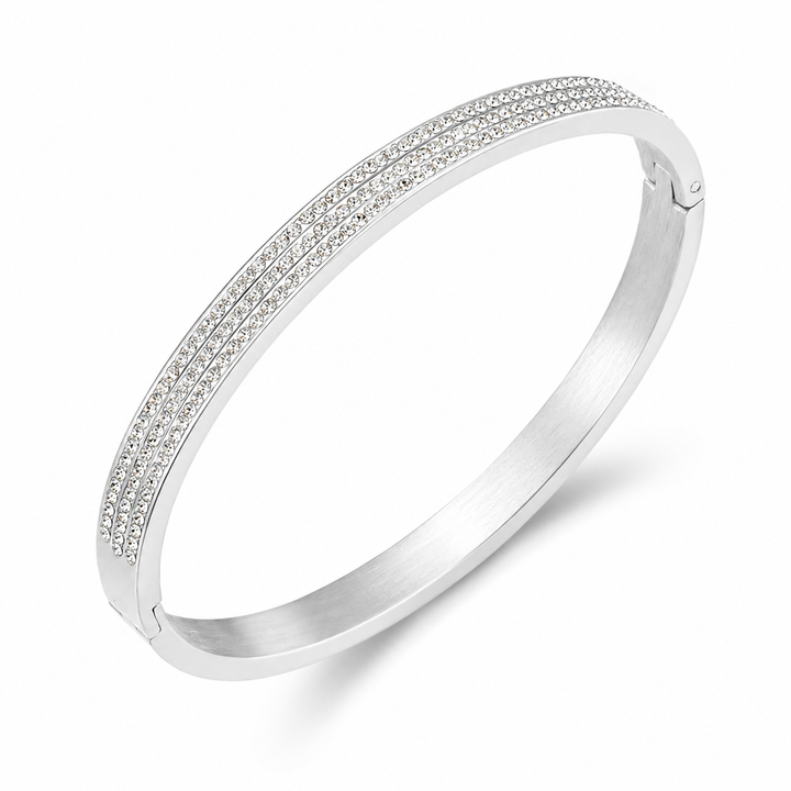 Oval bangle armring med zirkoner - titanium