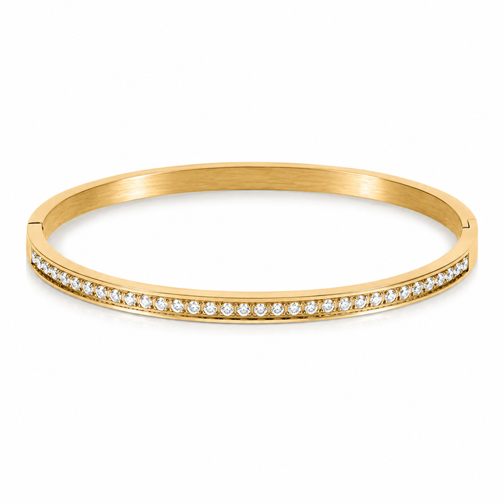 Oval bangle med zirkoner - 18 karat forgyldt titanium