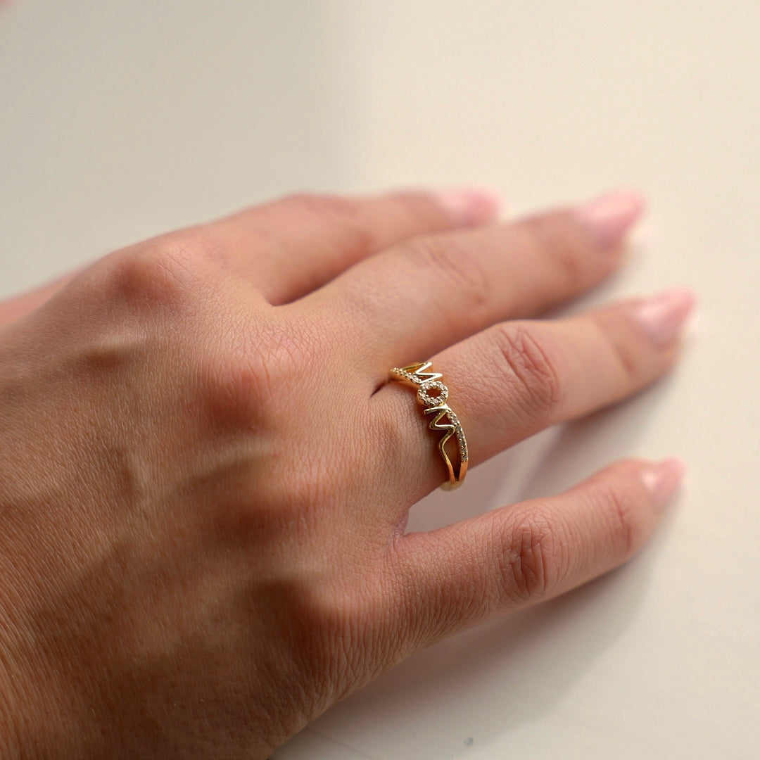 Mom ring med zirkoner - 18 karat forgyldt kobber