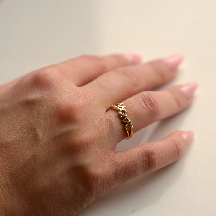 Mom ring med zirkoner - 18 karat forgyldt kobber