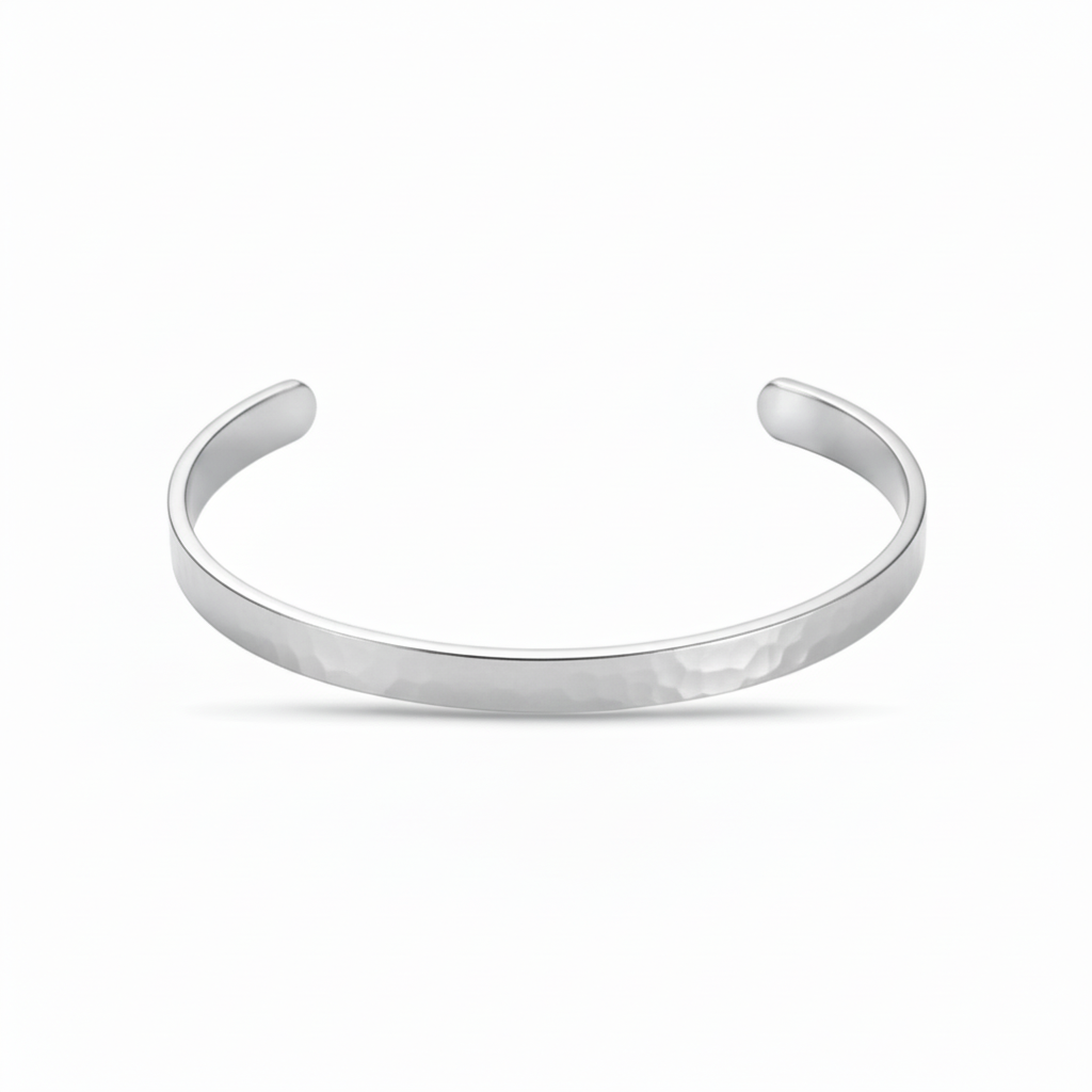 Armring hamret 4mm - ædelstål -  kan graveres indvendigt - Gratis gravering