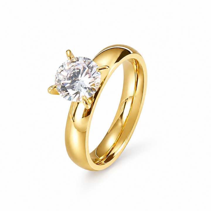 Ring solitaire zirkonsten - 18kt forgyldt titanium