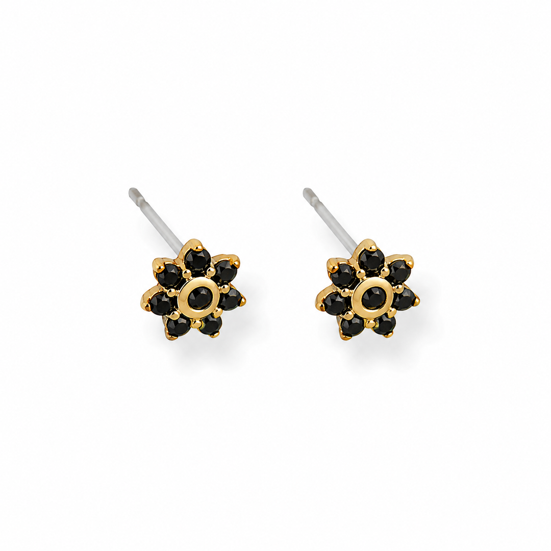 Sort zirkon blomst - 18 karat forgyldt kobber