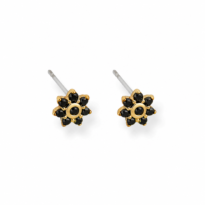 Sort zirkon blomst - 18 karat forgyldt kobber