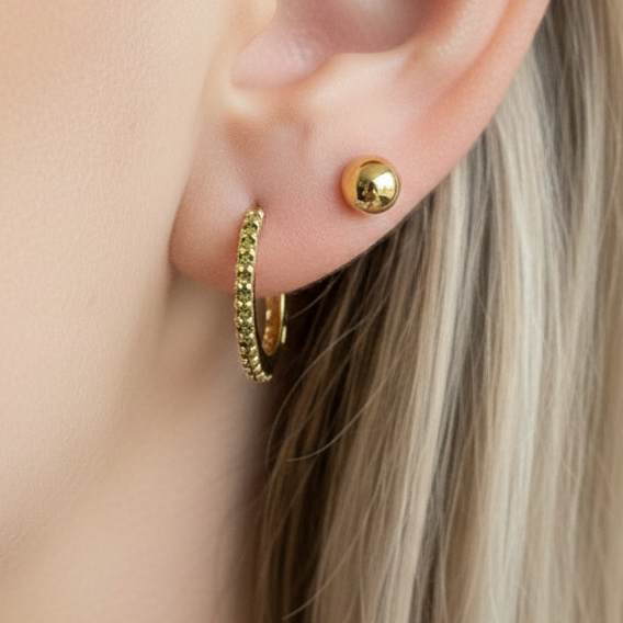 Olivengrønne zirkon hoops - 18 karat forgyldt kobber
