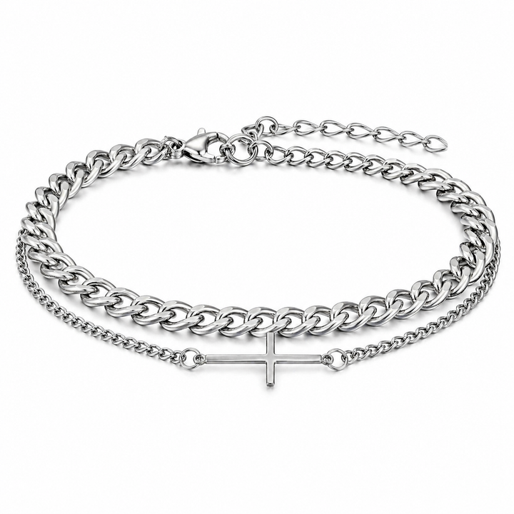 Dobbelt herre panser armbånd med kors - ædelstål