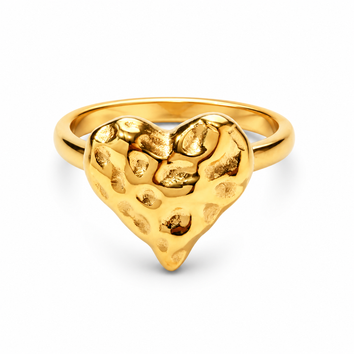Hjerte ring med struktur - 18 karat forgyldt titanium