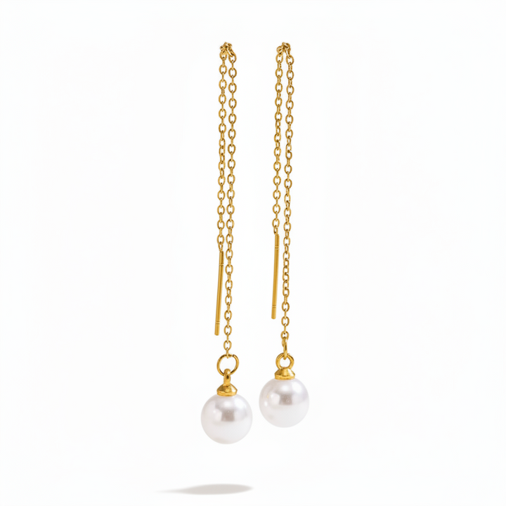 Pearl drop ørekæder - 18 karat forgyldt ædelstål &amp; perle