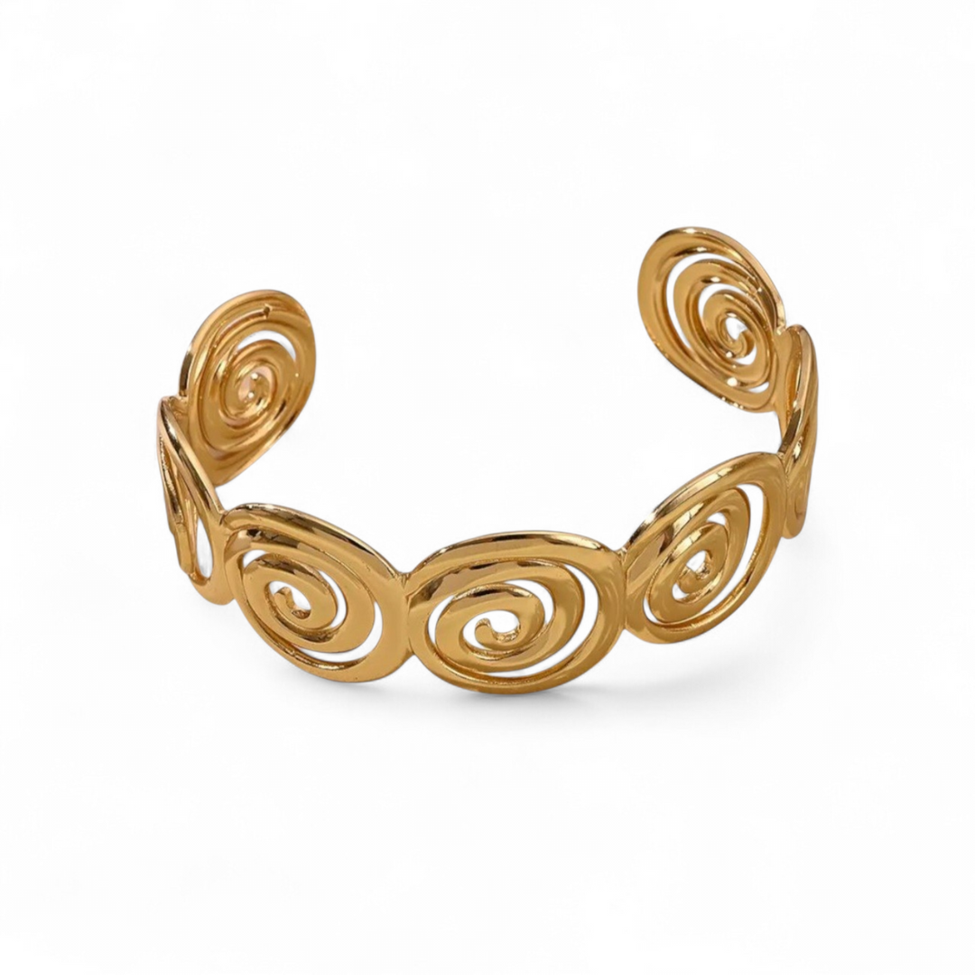 Åben spiral armring 2.3 cm. i 18 karat forgyldt ædelstål