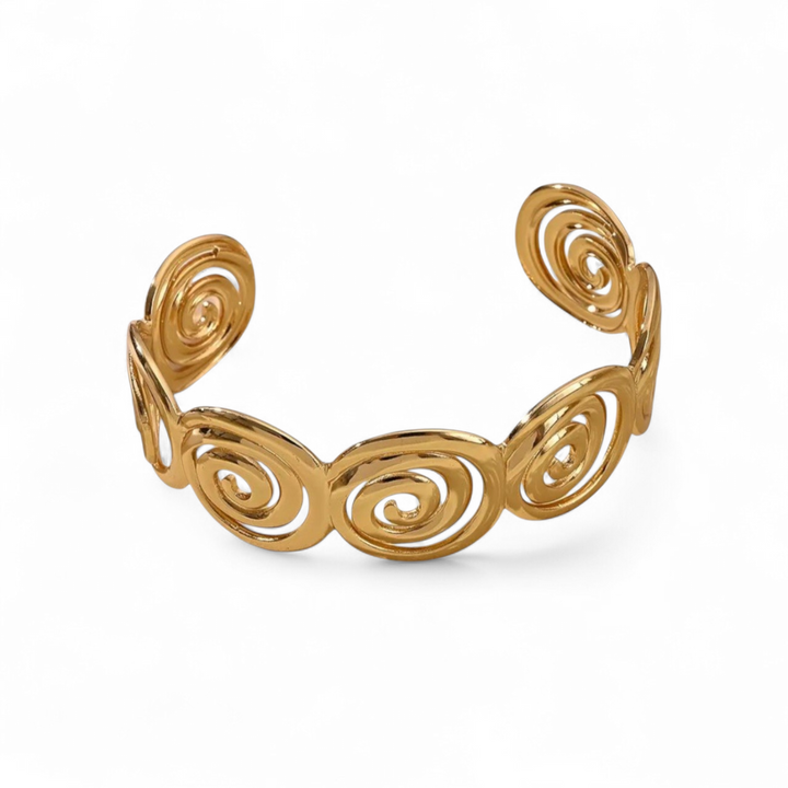Åben spiral armring 2.3 cm. i 18 karat forgyldt ædelstål