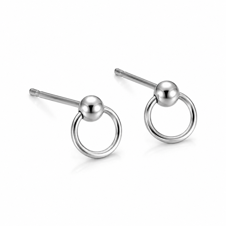 Ørestikker mini med cirkel &amp; kugle - 925 sterlingsølv
