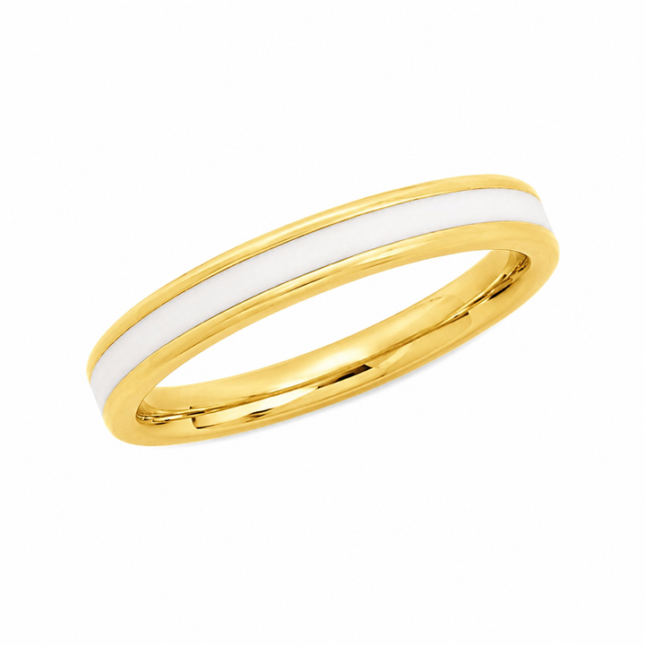 Ring med hvid emalje i 18 karat forgyldt titanium