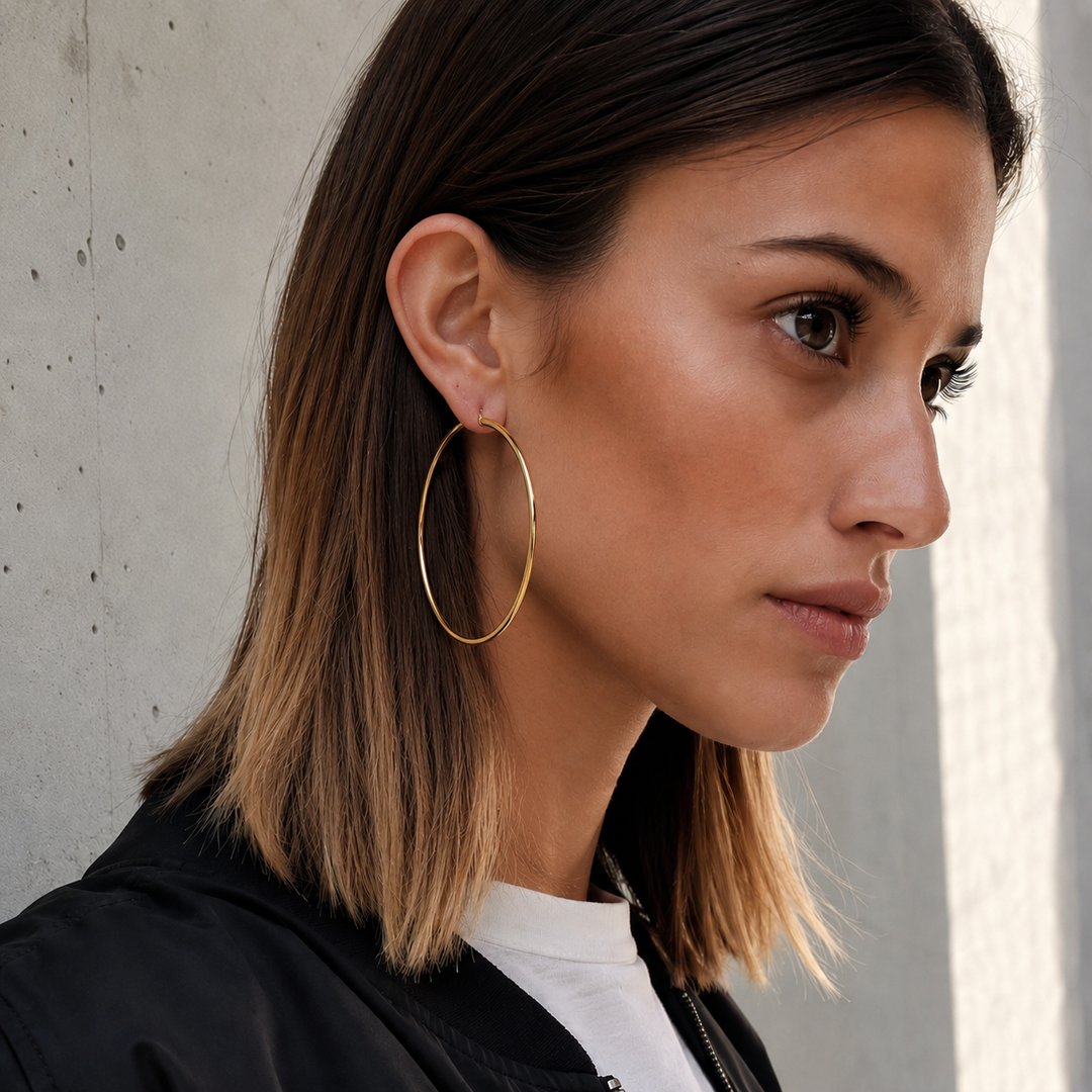 Hoops store 8cm - 18 karat forgyldt rustfrit ædelstål