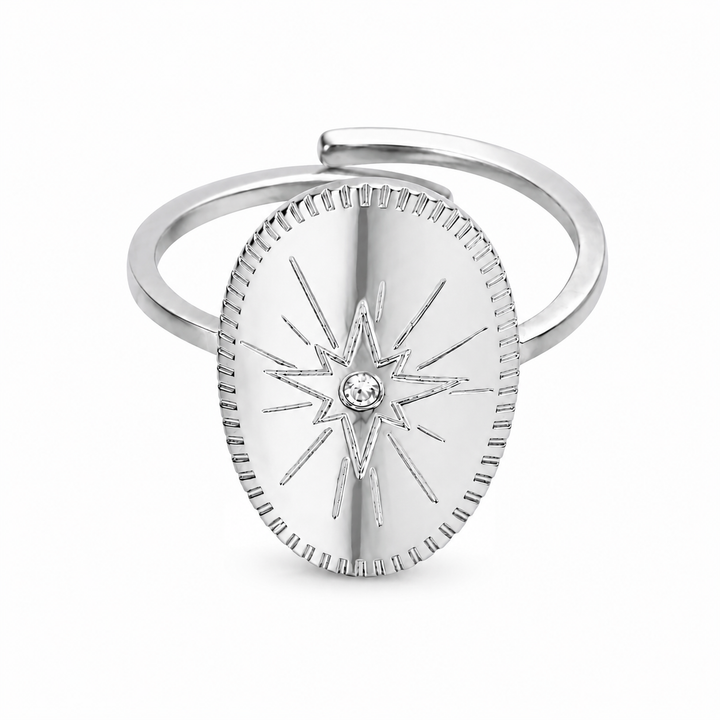 Oval ring med mønster - ædelstål &amp; zirkon