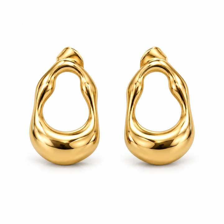 Oval ørestikker - 14 karat forgyldt titanium