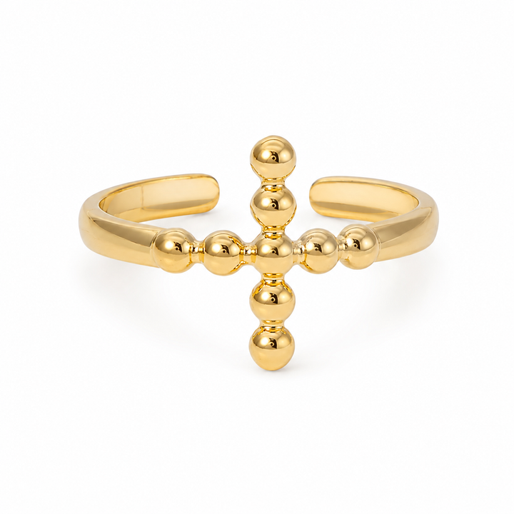 Kryds kors ring med dots - 18 karat forgyldt titanium
