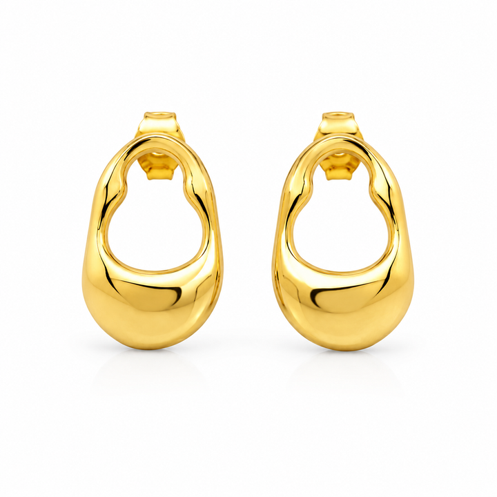 Oval ørestikker - 14 karat forgyldt titanium
