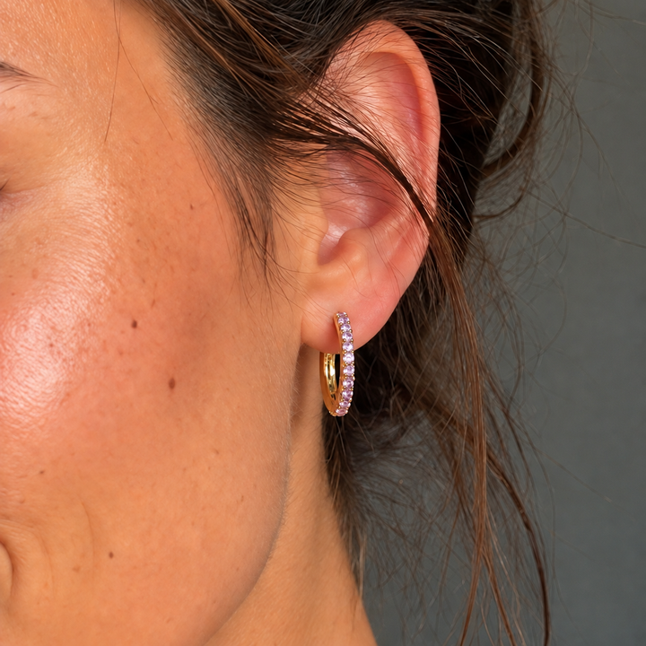 Lys lilla zirkon hoops - 18 karat forgyldt kobber