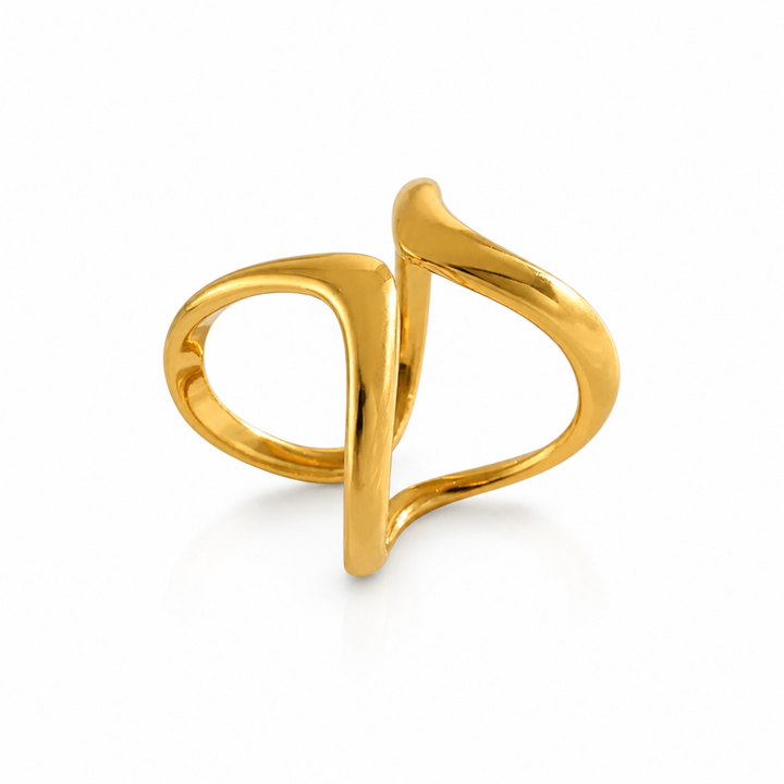 Cross Curve Ring – 18 karat Forgyldt Ædelstål