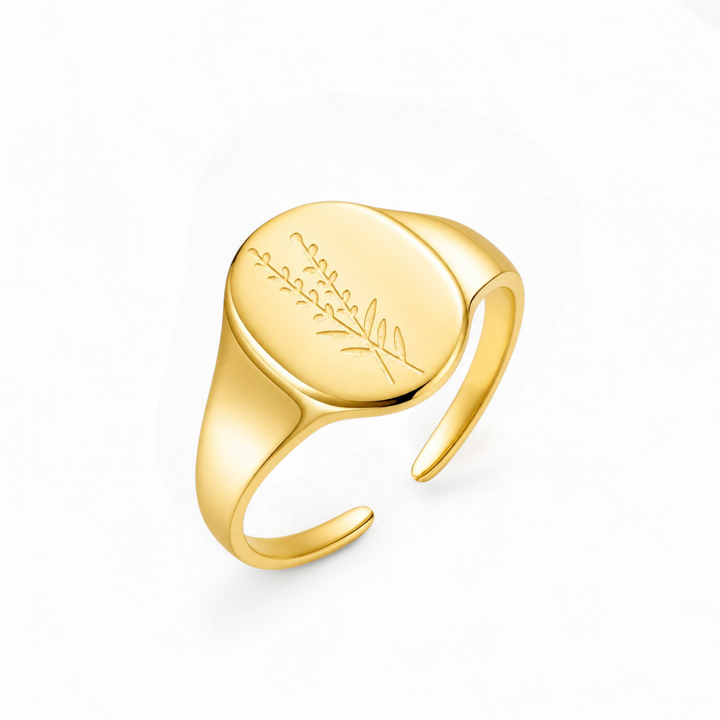 Statement ring med præget grene i 18 karat forgyldt titanium
