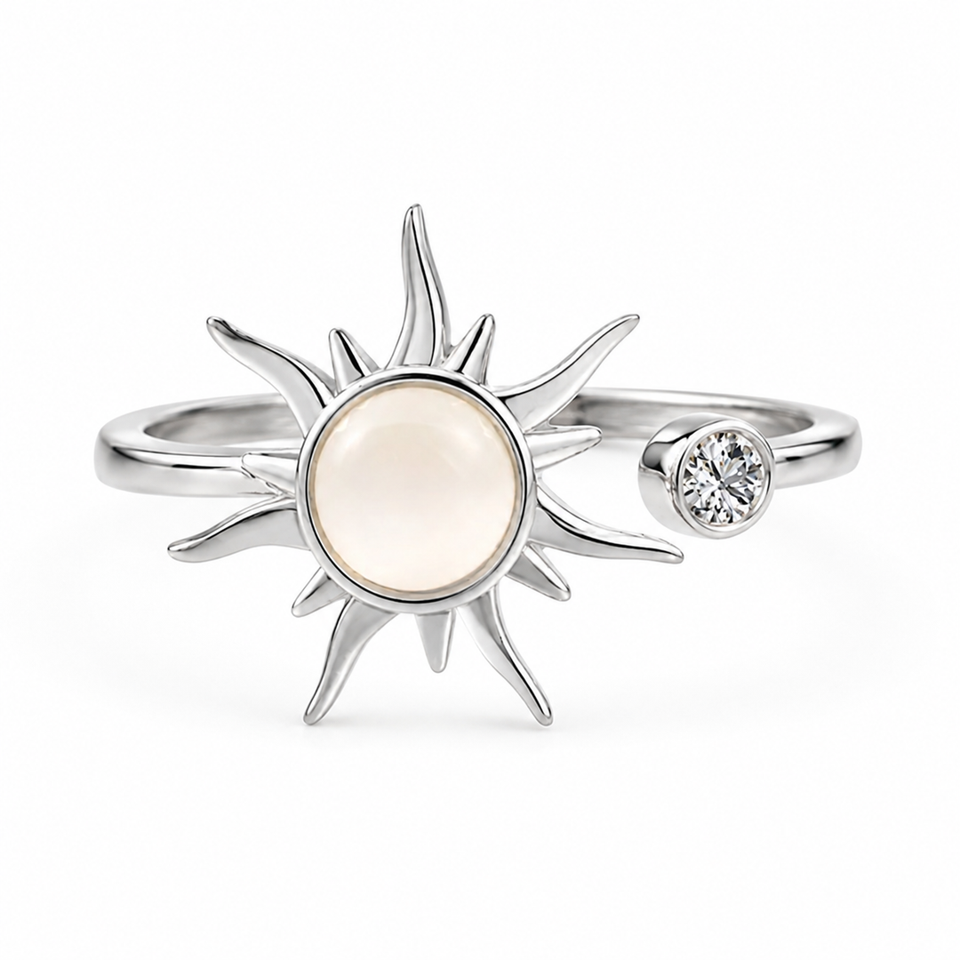 Roterende fidget antistress sol ring hvid opal - forsølvet kobber