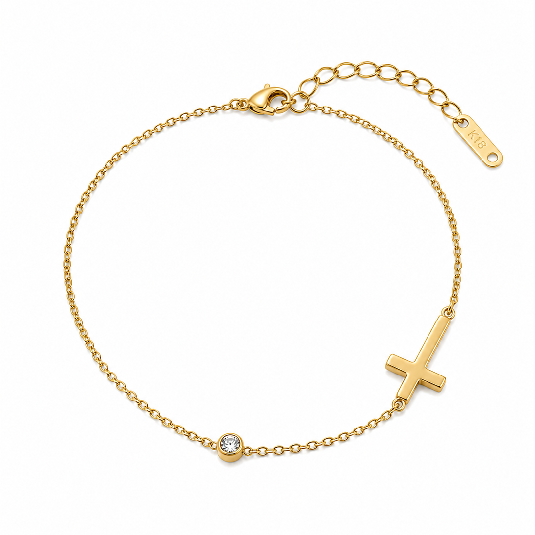 Armbånd med kors og zirkon - 18 karat forgyldt ædelstål