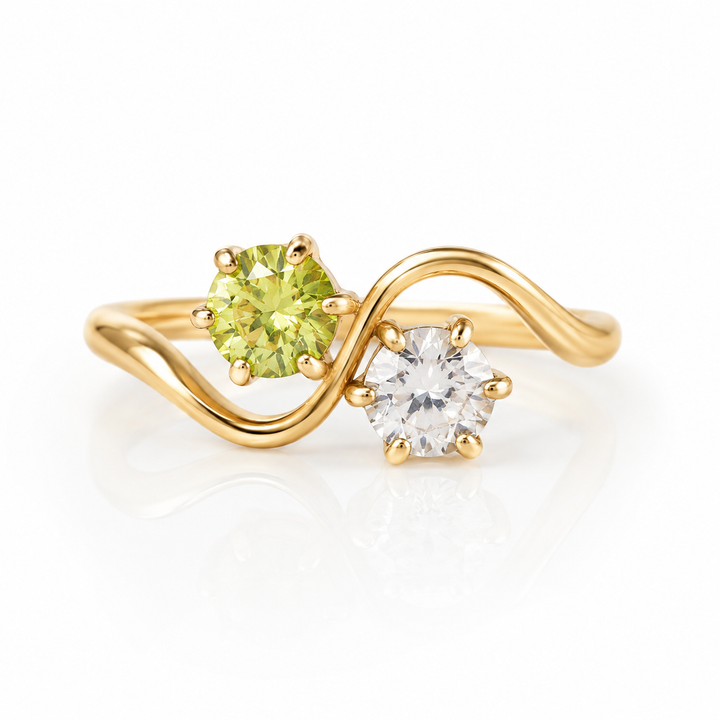 Dobbelt grøn/hvid zirkon ring - 18 karat forgyldt ædelstål