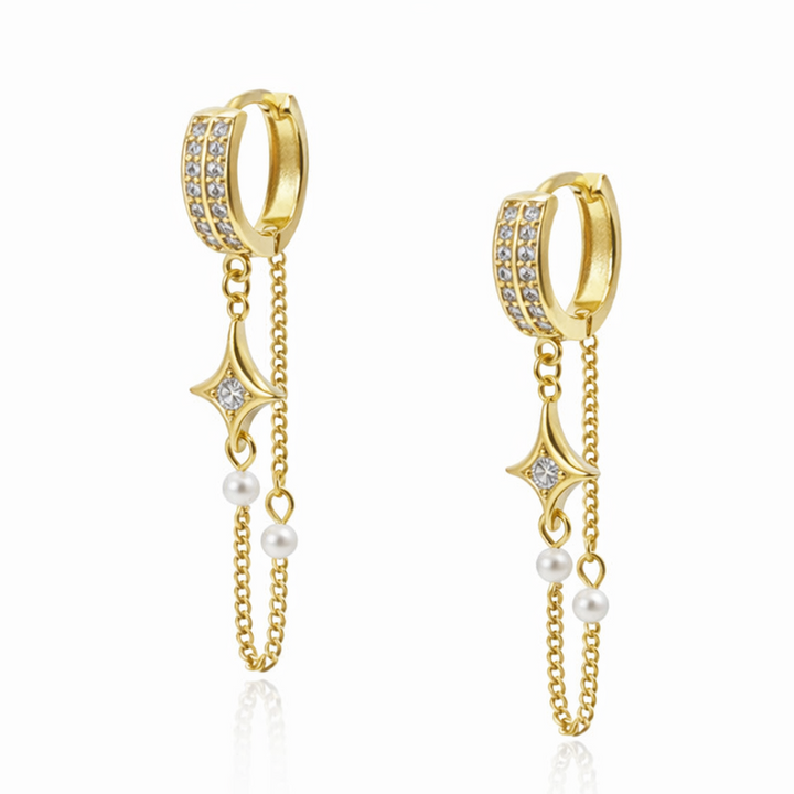 Pearl star hoops - forgyldt 925 sterlingsølv