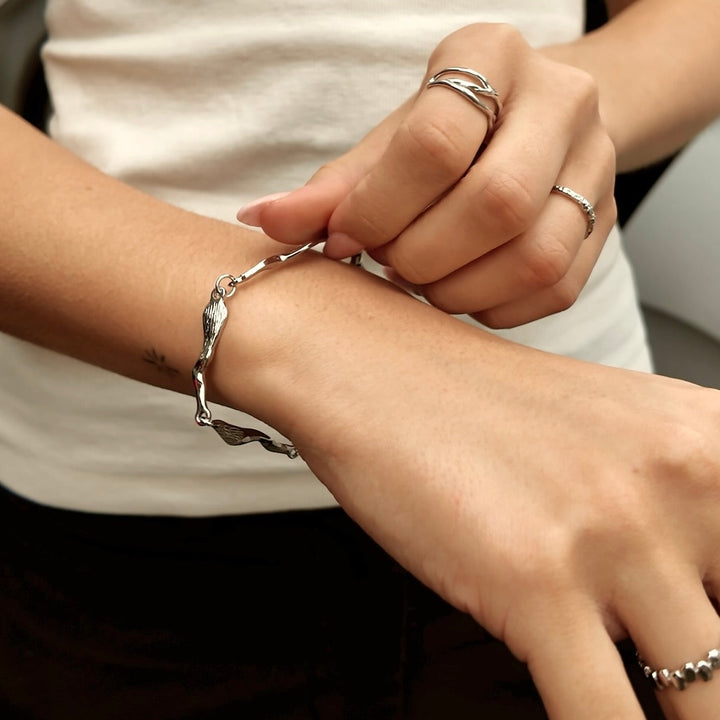 Armbånd aflange led - blank titanium