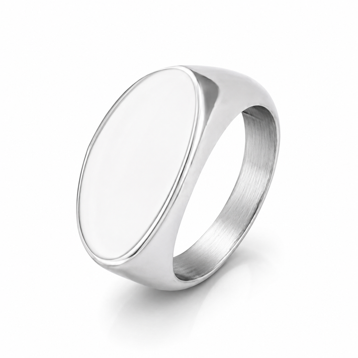 Oval ring med hvid flade - titanium