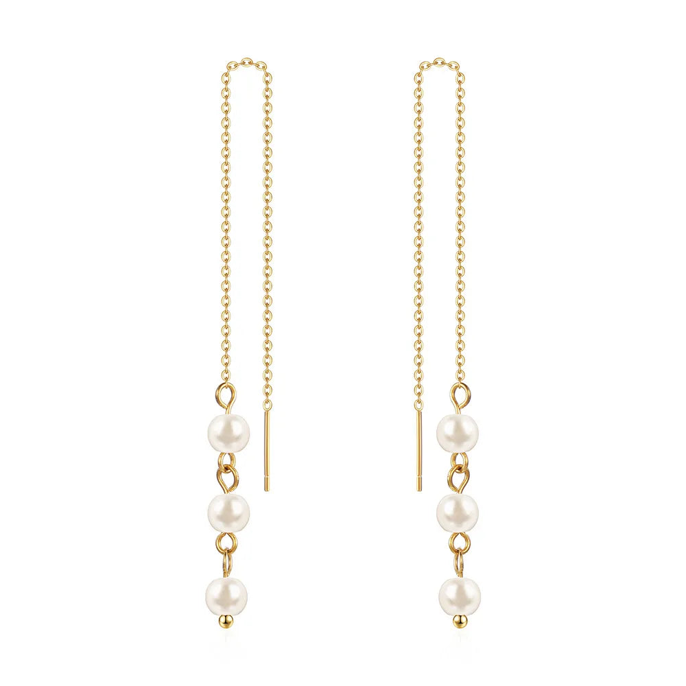 Pearl drops ørekæder - 18 karat forgyldt ædelstål &amp; perler