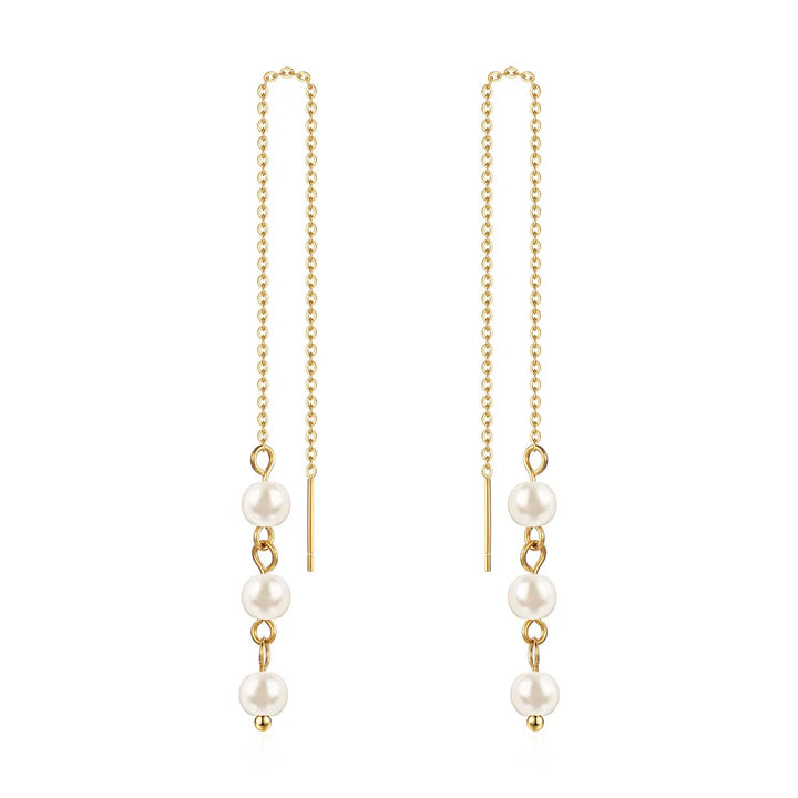 Pearl drops ørekæder - 18 karat forgyldt ædelstål &amp; perler