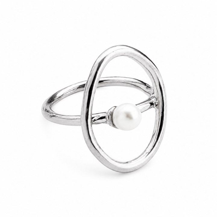 Oval ring med perle - titanium