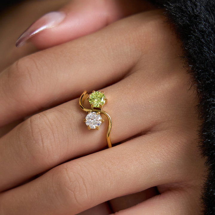 Dobbelt grøn/hvid zirkon ring - 18 karat forgyldt ædelstål
