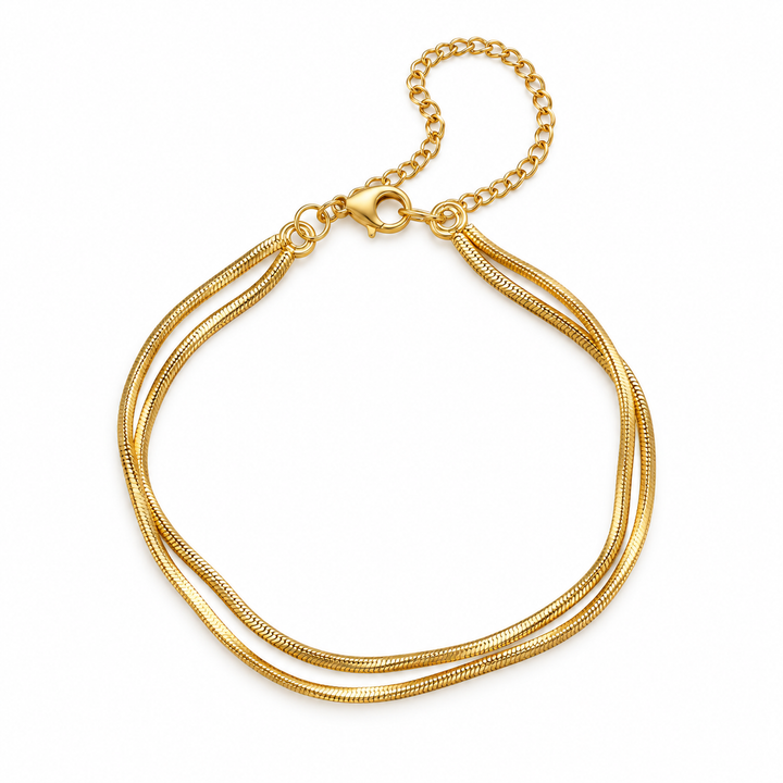 Armbånd dobbelt flad slange 3mm. - 18 karat forgyldt titanium