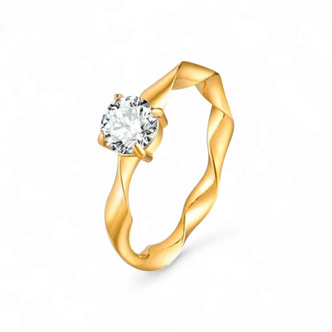 Twist Ring i 18 karat Forgyldt Ædelstål med 6mm Zirkon