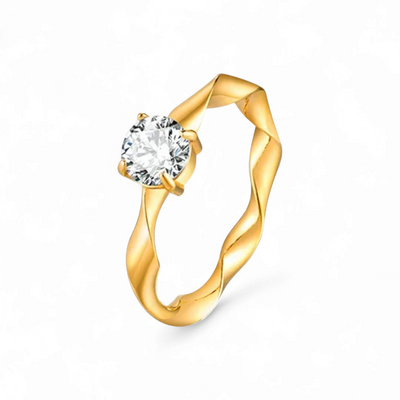Twist Ring i 18 karat Forgyldt Ædelstål med 6mm Zirkon