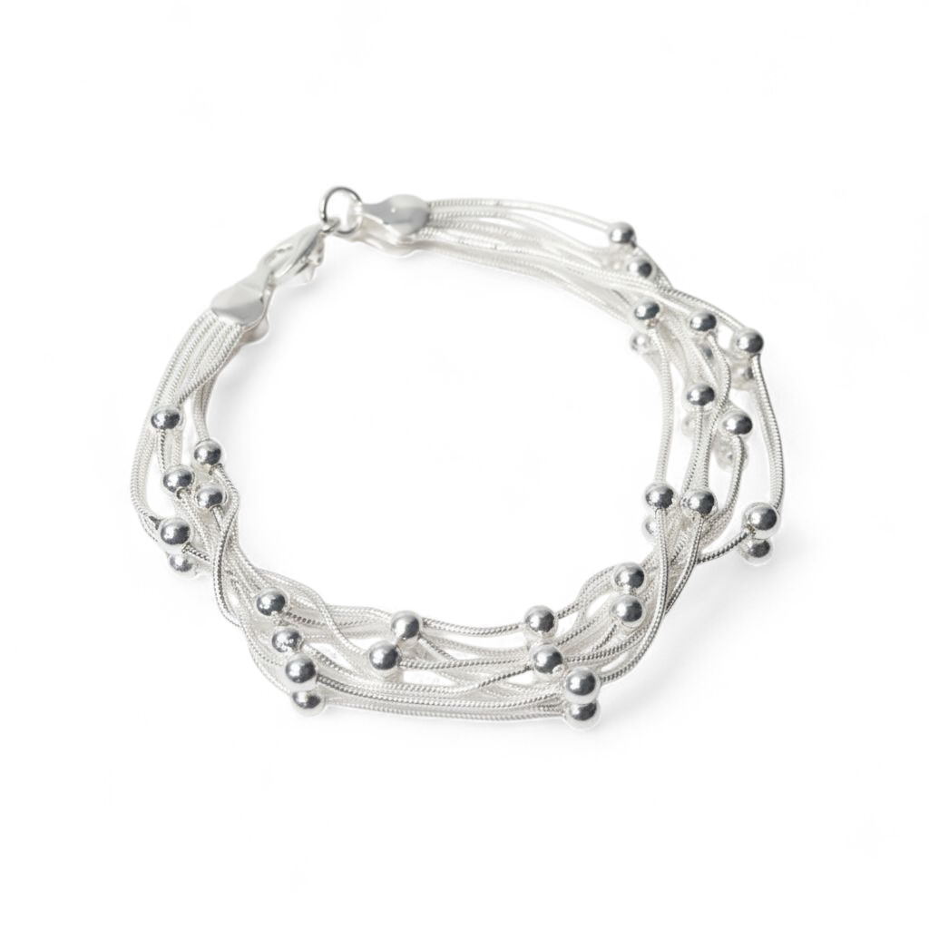 Armbånd 5 lags kugler - 925 sølvbelagt kobber