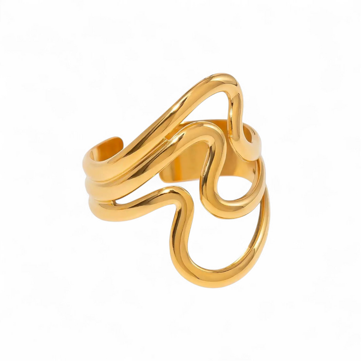 Triple wavy ring - 18 karat forgyldt ædelstål