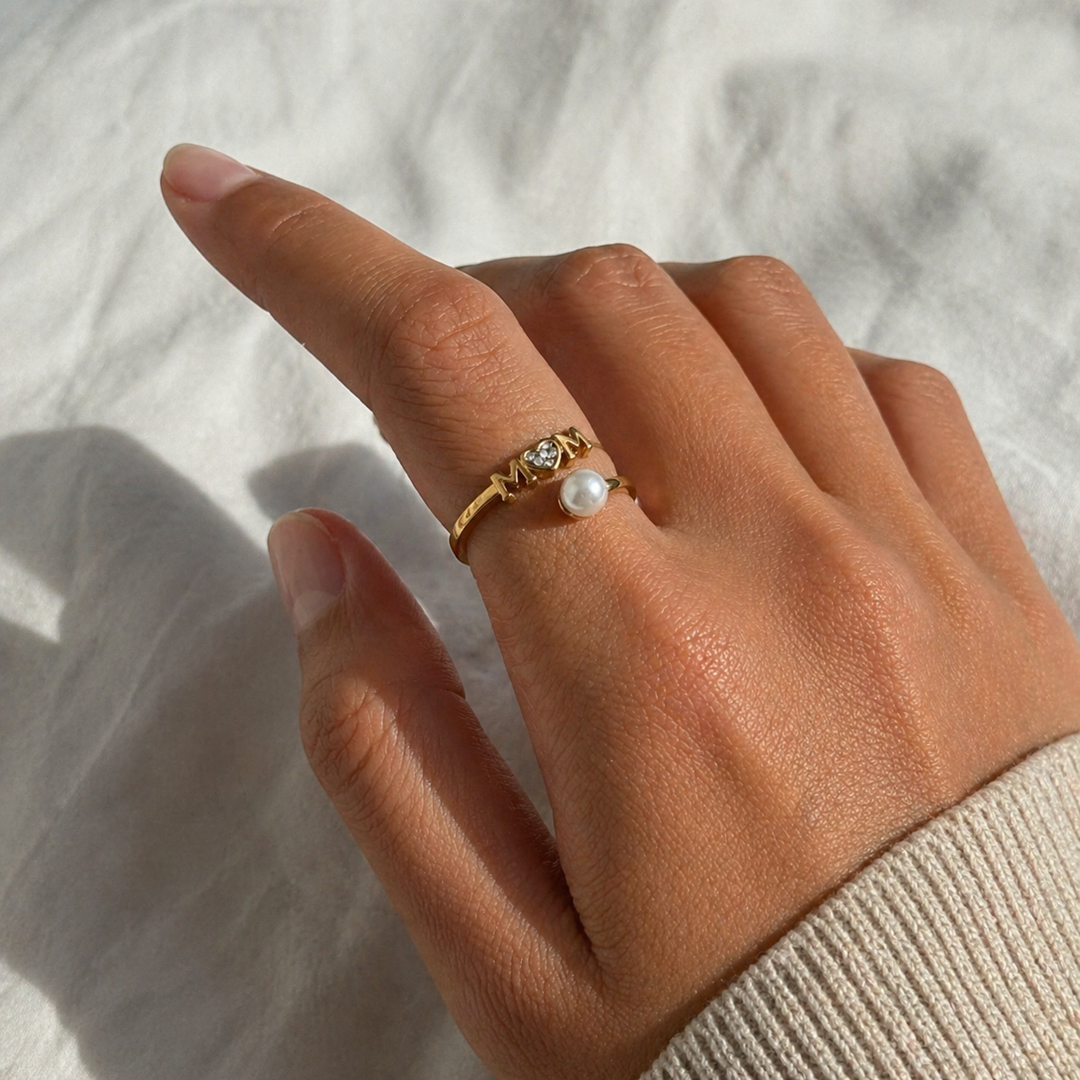 Mom perle ring - 18 karat forgyldt ædelstål