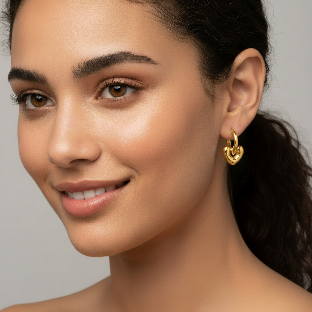 Chunky hoops med hjertevedhæng i 18 karat forgyldt ædelstål