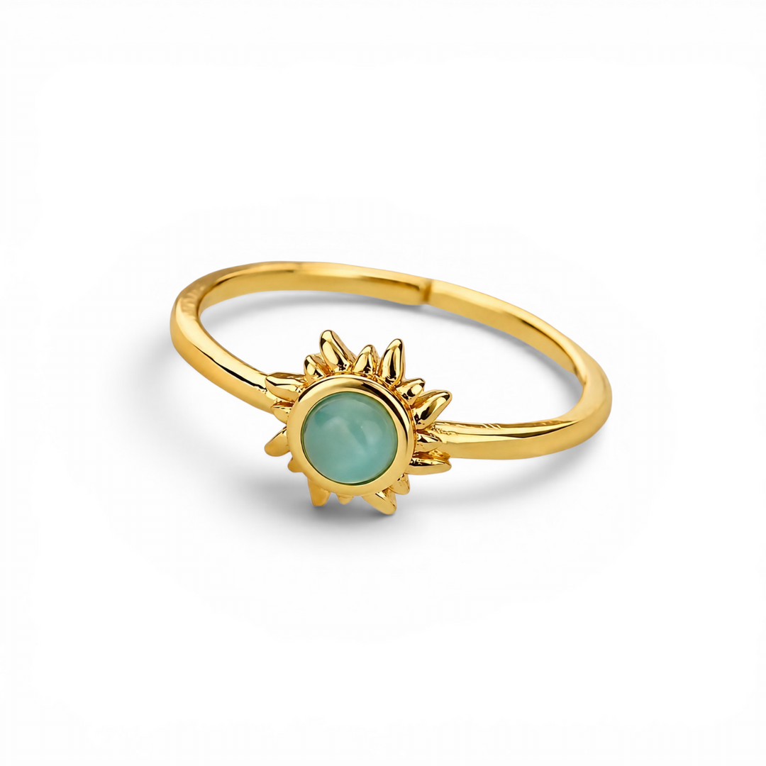 Sol ring blå opal - 18 karat forgyldt ædelstål
