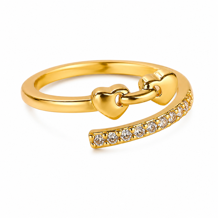 Hjerte zirkon ring - 18 karat forgyldt ædelstål og zirkoner
